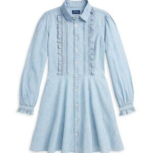 Polo Ralph Lauren Little Girl's Ruffled 100% Cotton Chambray Shirtdress NWT